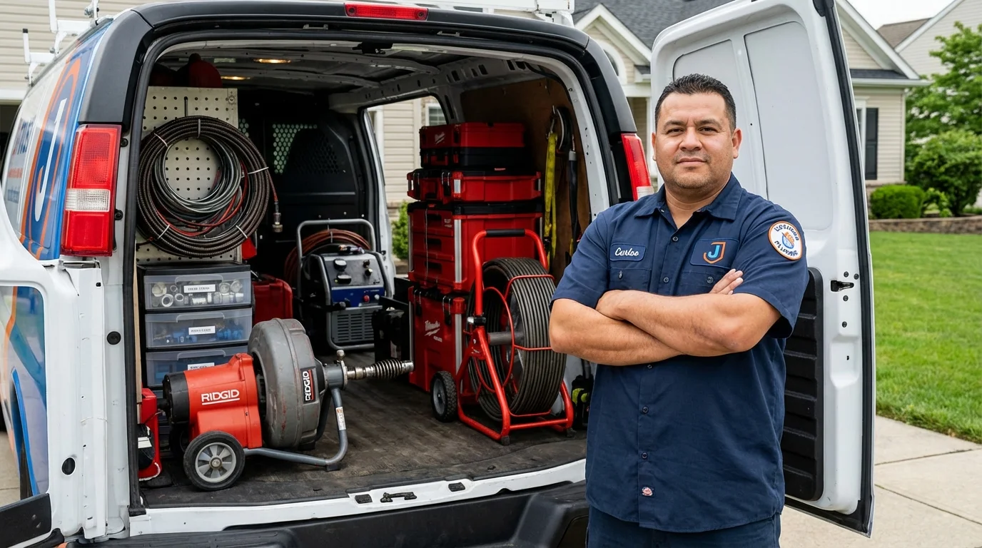 Professional drain cleaning equipment and Johns Plumbing LLC plumber in Newark