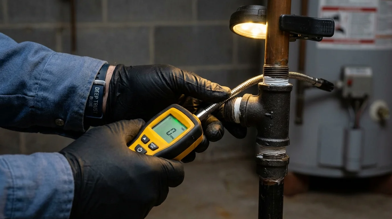Gas leak detection with electronic sniffer by Johns Plumbing LLC in Newark