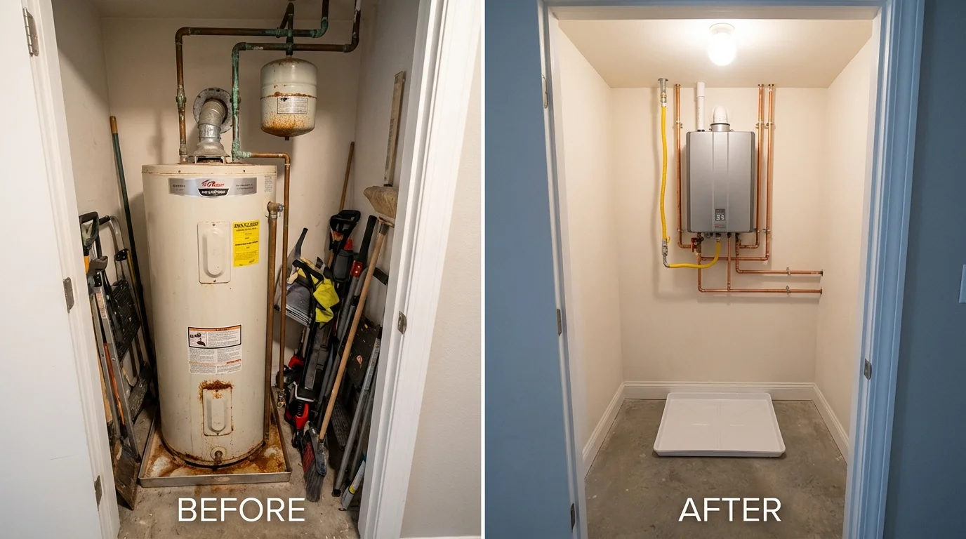 Tank water heater versus wall-mounted tankless unit comparison for Newark, DE homeowners