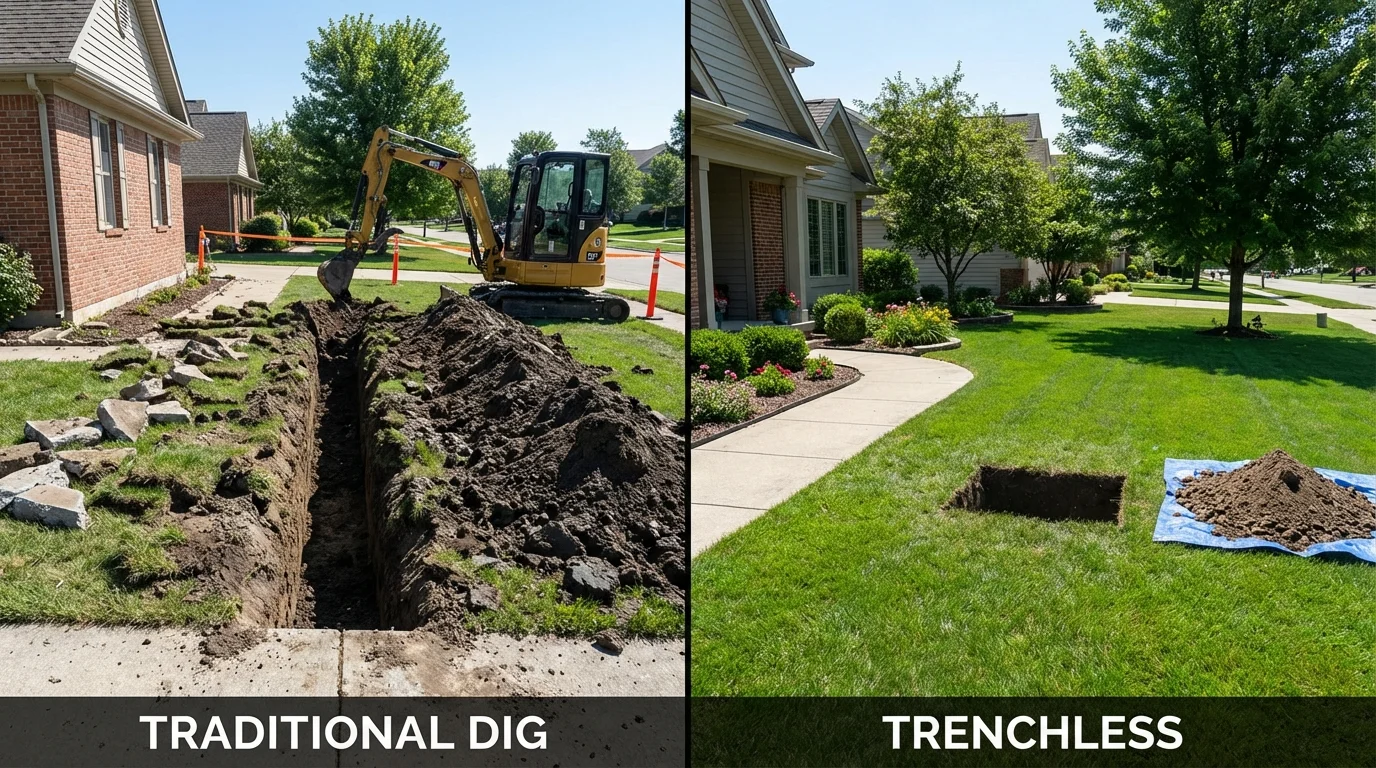 Trenchless sewer repair with minimal yard damage versus traditional excavation in Newark, DE